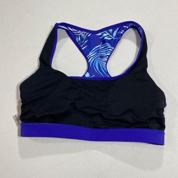 Womens Medium Blue & Black Racerback Swim Top With Tropical Print - Picture 4 of 5